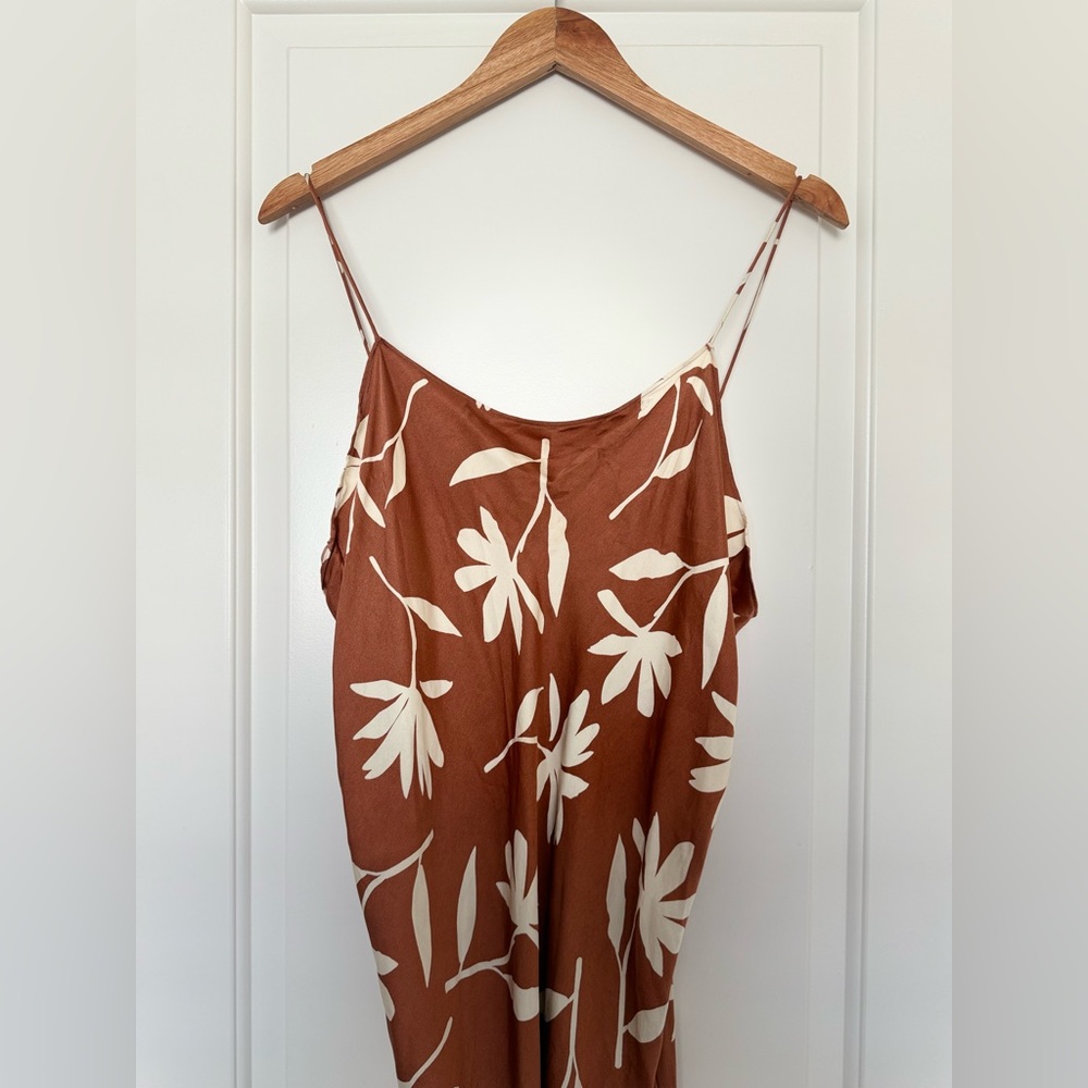 Anine Bing Chloe Silk Slip Dress Terracotta Floral Daisy Maxi Large - Picture 4 of 11